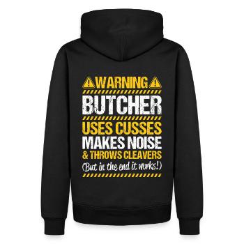 Fleischer Metzger Fleischerei Metzgerei Butcher - Männer Premium Bio Hoodie - Schwarz - Hinten - Nico (187cm)