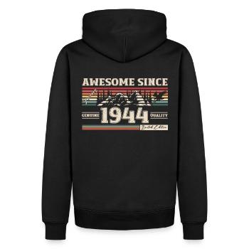 80e anniversaire génial depuis janvier Vintage 1944 - Sweat à capuche Premium bio Homme - noir - Dos - Nico (187cm)