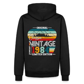 40e anniversaire classique février millésime 1984 - Sweat à capuche Premium bio Homme - noir - Dos - Nico (187cm)