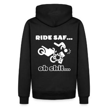 RIDE SAFE WEISS - Männer Premium Bio Hoodie - Schwarz - Hinten - Nico (187cm)