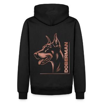 Doberman Pinscher, dog head, drawing rose gold - Men’s Premium Organic Hoodie - black - Back - Nico (187cm)