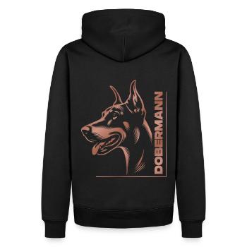 Doberman pinscher, dog head, drawing rose gold - Men’s Premium Organic Hoodie - black - Back - Nico (187cm)