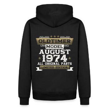 49th Birthday Man Oldtimer August Year 1974 - Men’s Premium Organic Hoodie - black - Back - Nico (187cm)