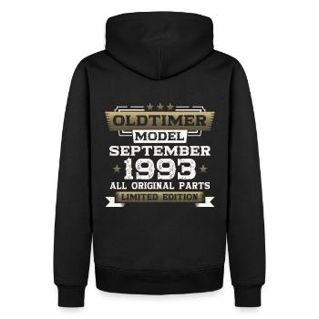 30. Geburtstag Oldtimer September Jahrgang 1993 - Männer Premium Bio Hoodie - Schwarz - Hinten - Nico (187cm)