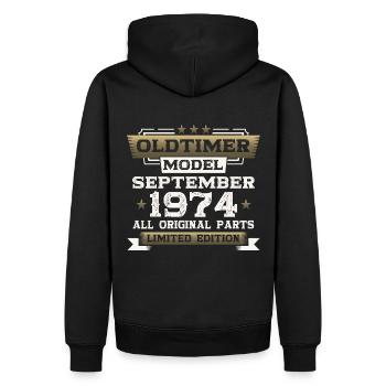 49th birthday classic car September vintage 1974 - Men’s Premium Organic Hoodie - black - Back - Nico (187cm)