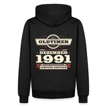 32. Geburtstag Oldtimer Dezember Jahrgang 1991 - Männer Premium Bio Hoodie - Schwarz - Hinten - Nico (187cm)