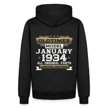 90e anniversaire voiture classique janvier 1934 - Sweat à capuche Premium bio Homme - noir - Dos - Nico (187cm)
