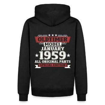 65. Geburtstag Mann Oldtimer Januar Jahrgang 1959 - Männer Premium Bio Hoodie - Schwarz - Hinten - Nico (187cm)