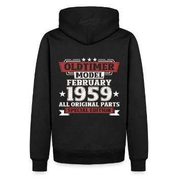 65. Geburtstag Oldtimer Februar Jahrgang 1959 - Männer Premium Bio Hoodie - Schwarz - Hinten - Nico (187cm)