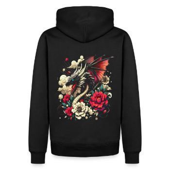 T-shirt Dragon fleur : un design éthéré avec style - Sweat à capuche Premium bio Homme - noir - Dos - Nico (187cm)