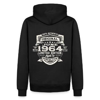 59e anniversaire Juin Millésime 1964 Bouclier original - Sweat à capuche Premium bio Homme - noir - Dos - Nico (187cm)
