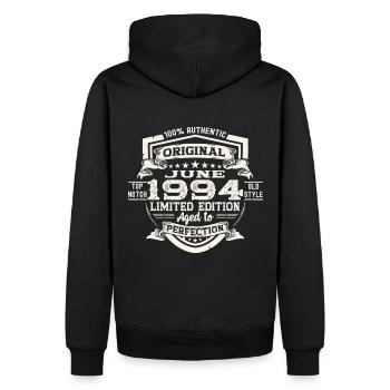 29ème Anniversaire Juin Millésime 1994 Bouclier Original - Sweat à capuche Premium bio Homme - noir - Dos - Nico (187cm)