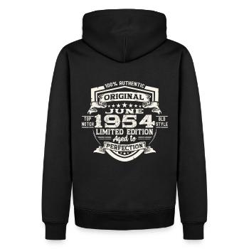 69e anniversaire Juin Millésime 1954 Bouclier original - Sweat à capuche Premium bio Homme - noir - Dos - Nico (187cm)