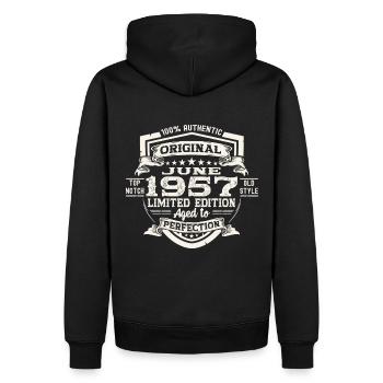 66e anniversaire Juin Millésime 1957 Bouclier original - Sweat à capuche Premium bio Homme - noir - Dos - Nico (187cm)