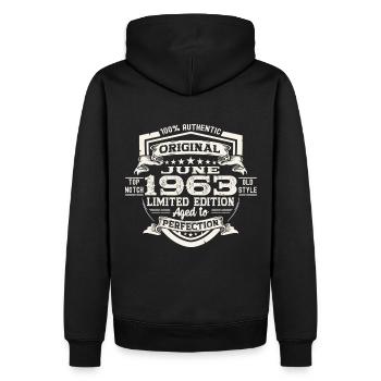 60e anniversaire Juin Millésime 1963 Bouclier original - Sweat à capuche Premium bio Homme - noir - Dos - Nico (187cm)