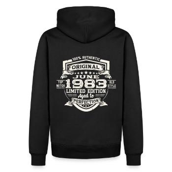 40th Birthday June Vintage 1983 Original Shield - Men’s Premium Organic Hoodie - black - Back - Nico (187cm)