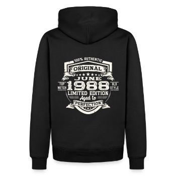 35e anniversaire Juin Millésime 1988 Bouclier Original - Sweat à capuche Premium bio Homme - noir - Dos - Nico (187cm)