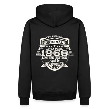 55e anniversaire Juin Millésime 1968 Bouclier original - Sweat à capuche Premium bio Homme - noir - Dos - Nico (187cm)