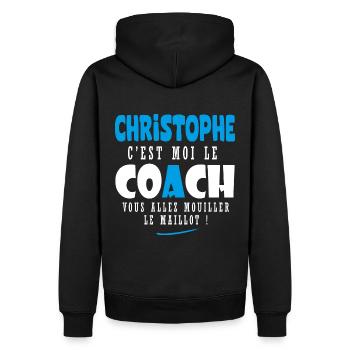 Chrsitophe coach prénom christophe - Sweat à capuche Premium bio Homme - noir - Dos - Nico (187cm)