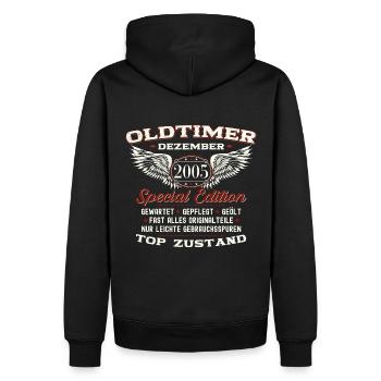 18. Geburtstag Oldtimer Dezember Jahrgang 2005 - Männer Premium Bio Hoodie - Schwarz - Hinten - Nico (187cm)