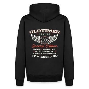 18. Geburtstag Oldtimer Januar Jahrgang 2006 - Männer Premium Bio Hoodie - Schwarz - Hinten - Nico (187cm)