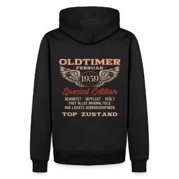 65. Geburtstag Oldtimer Februar Jahrgang 1959 - Männer Premium Bio Hoodie - Schwarz - Hinten - Nico (187cm)