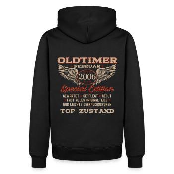 18. Geburtstag Oldtimer Februar Jahrgang 2006 - Männer Premium Bio Hoodie - Schwarz - Hinten - Nico (187cm)