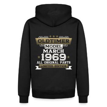 55. Geburtstag Oldtimer März Jahrgang 1969 - Männer Premium Bio Hoodie - Schwarz - Hinten - Nico (187cm)