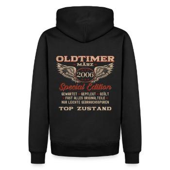 18. Geburtstag Oldtimer März Jahrgang 2006 - Männer Premium Bio Hoodie - Schwarz - Hinten - Nico (187cm)