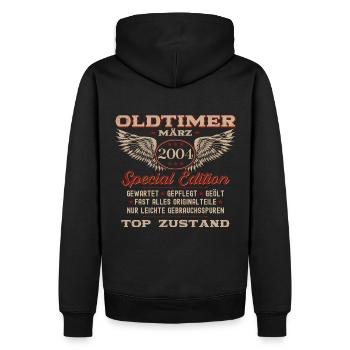 20. Geburtstag Oldtimer März Jahrgang 2004 - Männer Premium Bio Hoodie - Schwarz - Hinten - Nico (187cm)