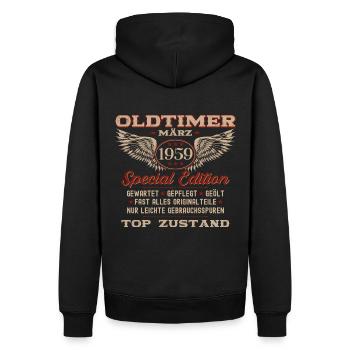 65. Geburtstag Oldtimer März Jahrgang 1959 - Männer Premium Bio Hoodie - Schwarz - Hinten - Nico (187cm)