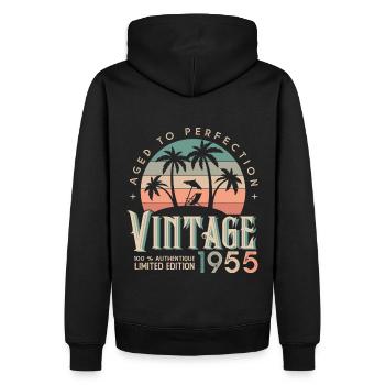 1955 Geburtstagsgeschenk Geboren 1955 - Männer Premium Bio Hoodie - Schwarz - Hinten - Nico (187cm)