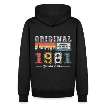 42ème Anniversaire Homme Vintage 1981 Cassette Vintage - Sweat à capuche Premium bio Homme - noir - Dos - Nico (187cm)