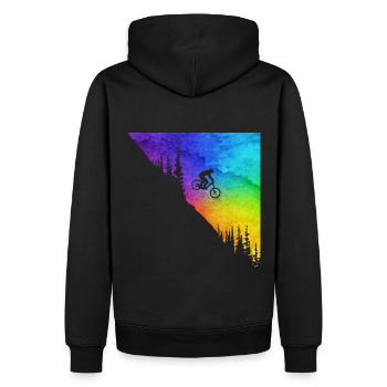 MTB Bergab - Colors - Downhill - Männer Premium Bio Hoodie - Schwarz - Hinten - Nico (187cm)