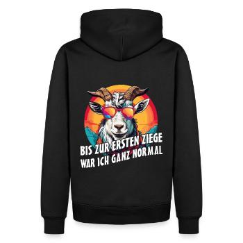 Bis zur ersten Ziege war ich ganz normal - Männer Premium Bio Hoodie - Schwarz - Hinten - Nico (187cm)