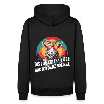 Bis zur ersten Ziege war ich ganz normal - Männer Premium Bio Hoodie - Schwarz - Hinten - Nico (187cm)