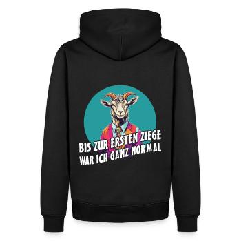 Bis zur ersten Ziege war ich ganz normal - Männer Premium Bio Hoodie - Schwarz - Hinten - Nico (187cm)