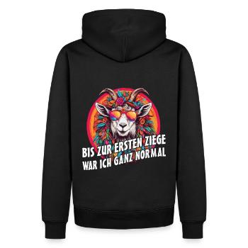 Bis zur ersten Ziege war ich ganz normal - Männer Premium Bio Hoodie - Schwarz - Hinten - Nico (187cm)