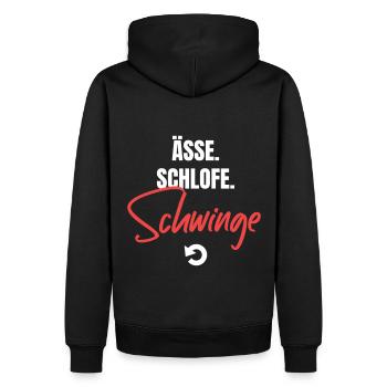 Essen, schlafen, schwingen, repeat! - Männer Premium Bio Hoodie - Schwarz - Hinten - Nico (187cm)