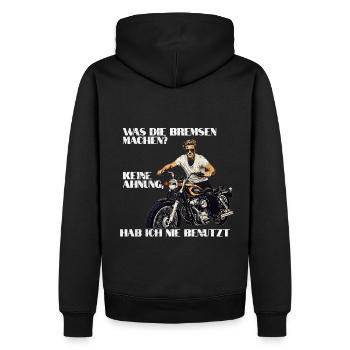 Vintage Motorrad T-Shirt Bremsen Cafe Racer - Männer Premium Bio Hoodie - Schwarz - Hinten - Nico (187cm)