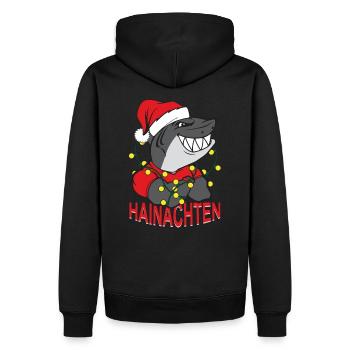 Weihnachten Lustig Hainachten Lustiger Hai - Männer Premium Bio Hoodie - Schwarz - Hinten - Nico (187cm)