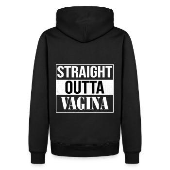 Straight Outta Vagina - Lustiger Spruch - Männer Premium Bio Hoodie - Schwarz - Hinten - Nico (187cm)