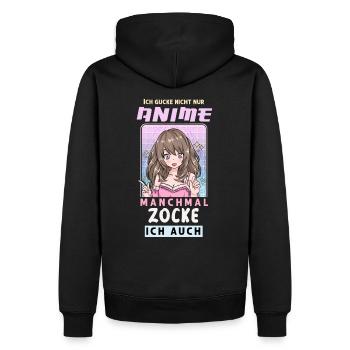 Ich gucke nicht nur Anime manchmal zocke ich auch - Männer Premium Bio Hoodie - Schwarz - Hinten - Nico (187cm)