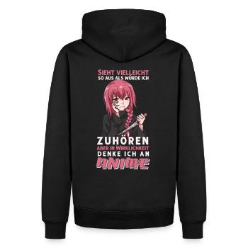 In Wirklichkeit denke ich an Anime - Männer Premium Bio Hoodie - Schwarz - Hinten - Nico (187cm)