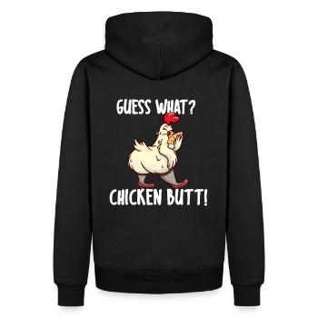Devine quoi? Chicken Butt I Drôle de dicton - Sweat à capuche Premium bio Homme - noir - Dos - Nico (187cm)