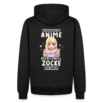 Ich gucke nicht nur Anime manchmal zocke ich auch - Männer Premium Bio Hoodie - Schwarz - Hinten - Nico (187cm)