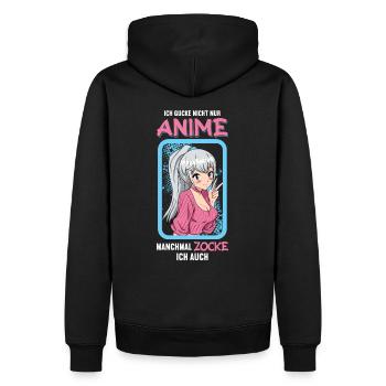Ich gucke nicht nur Anime manchmal zocke ich auch - Männer Premium Bio Hoodie - Schwarz - Hinten - Nico (187cm)