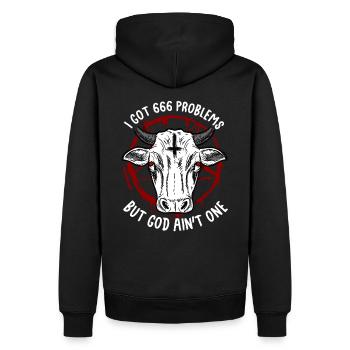 J’ai eu 666 problèmes mais Dieu n’est pas un satanique - Sweat à capuche Premium bio Homme - noir - Dos - Nico (187cm)