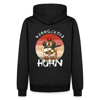 Crazy Chicken Funny Farmer - Men’s Premium Organic Hoodie - black - Back - Nico (187cm)