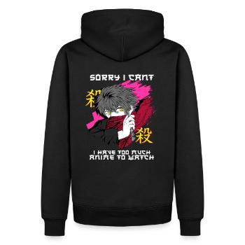 Désolé, je ne peux pas avoir trop d’anime à regarder - Sweat à capuche Premium bio Homme - noir - Dos - Nico (187cm)